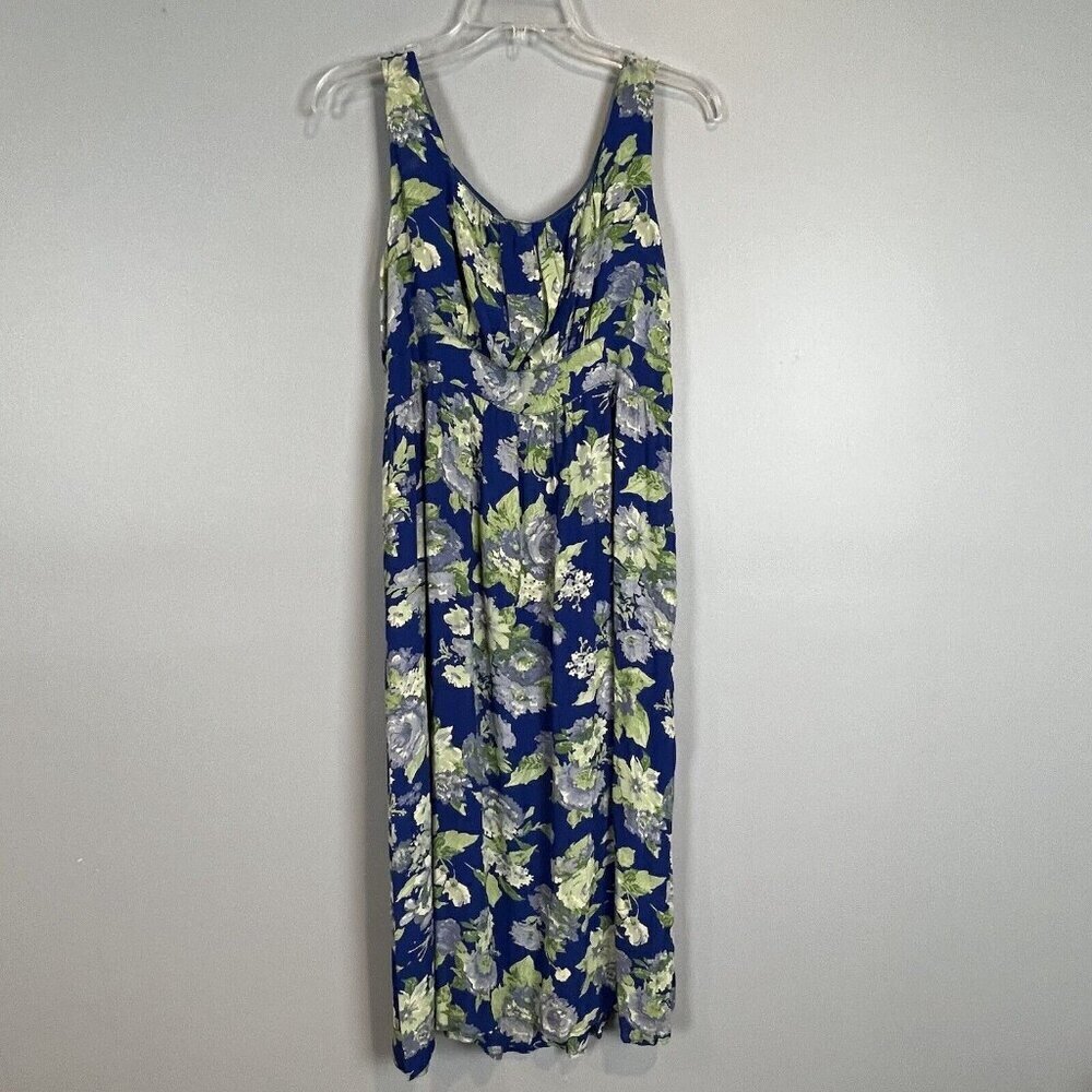 April Cornell Floral Summer Dress Womens XS Blue Green Rayon Pleated Has Pockets